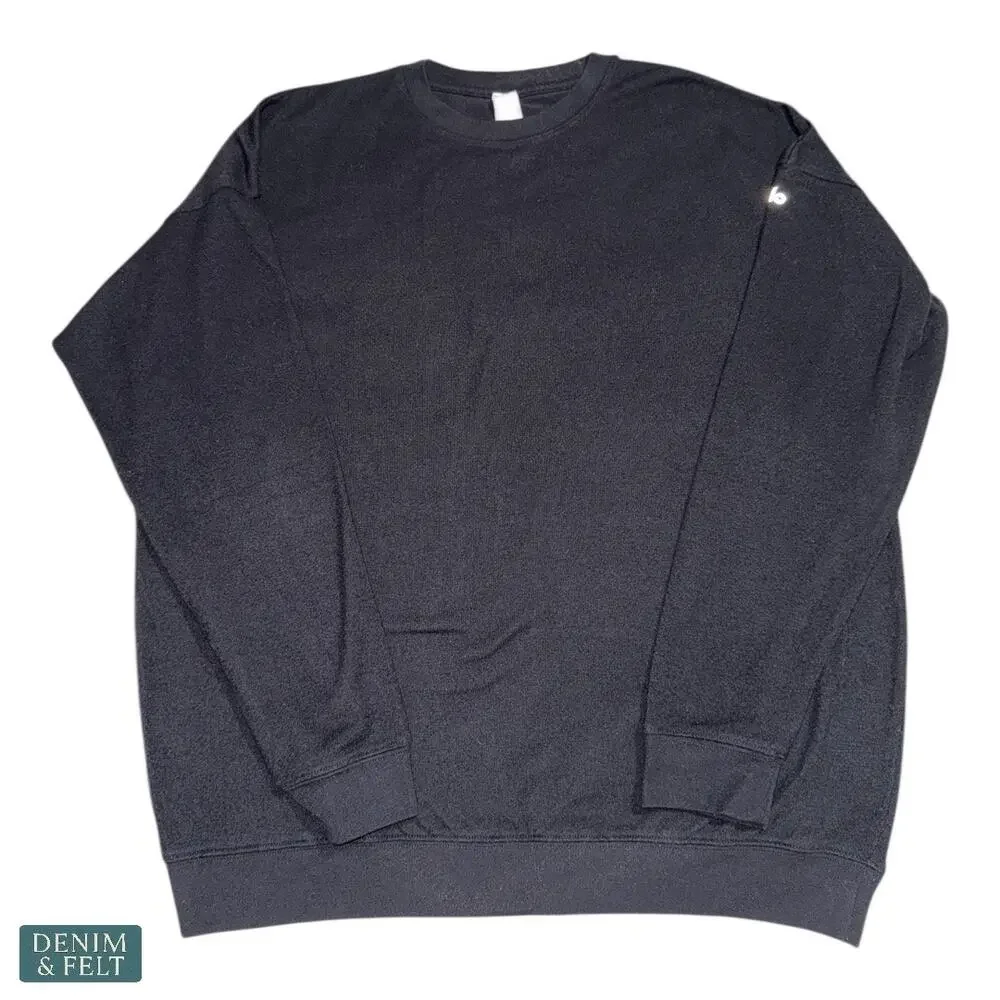 Alo Yoga Black Round Neck‎ Logo Pullover Sweatshirt Athleisure Minimal Luxe Gym